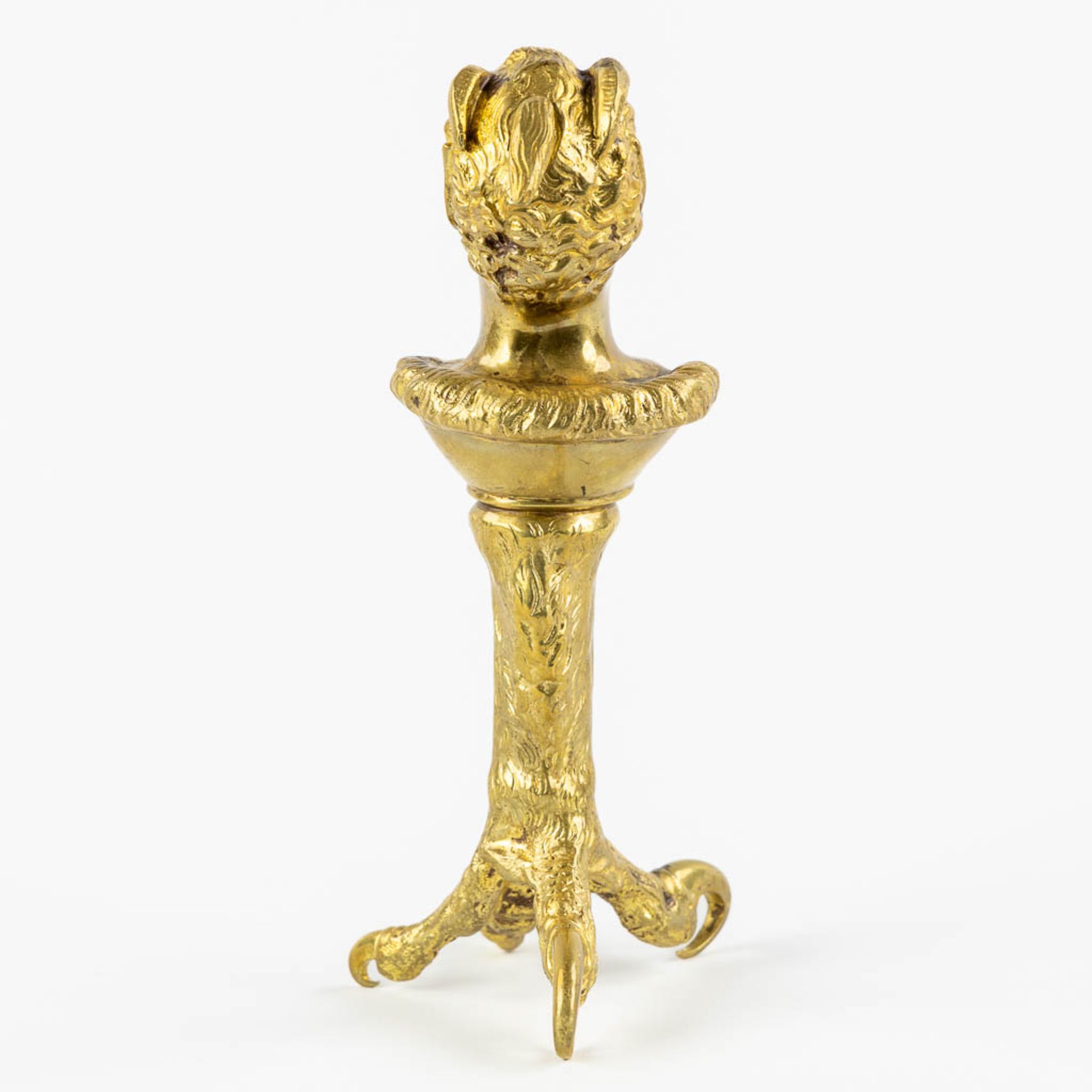 An antique Cigarette or Cigar lighter, gilt bronze in the shape of a Satyr/Devil. 19th/20th C. (L:14 - Image 5 of 10