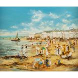 Willy PANNIER (1952) 'Sejour Domicile un famille à la plage' oil on canvas. 1998. (W:60 x H:50 cm)