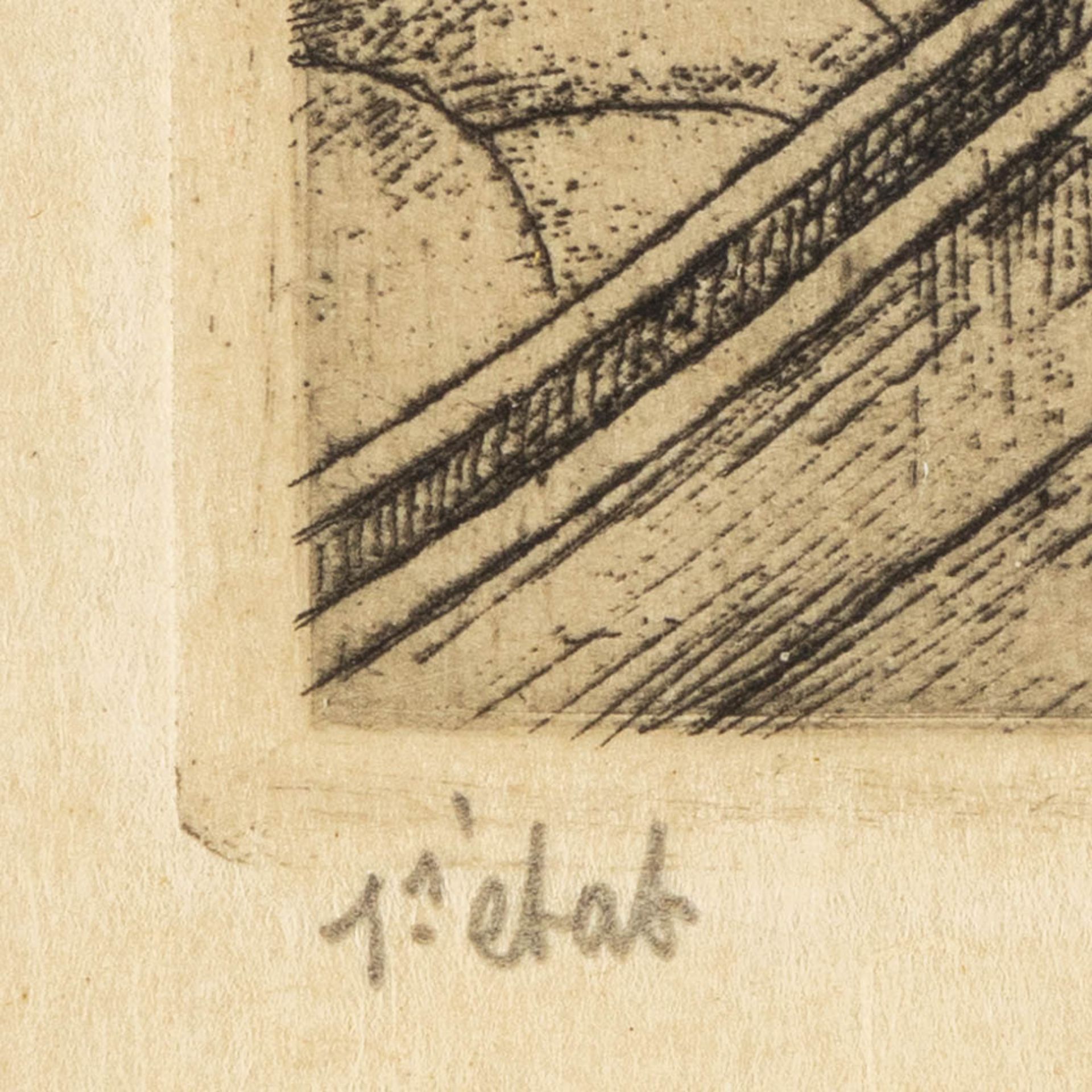 Jules DE BRUYCKER (1870-1945) 'Quai Au Blé/Korenlei Ghent' an etching. (W:16 x H:23 cm) - Bild 5 aus 7