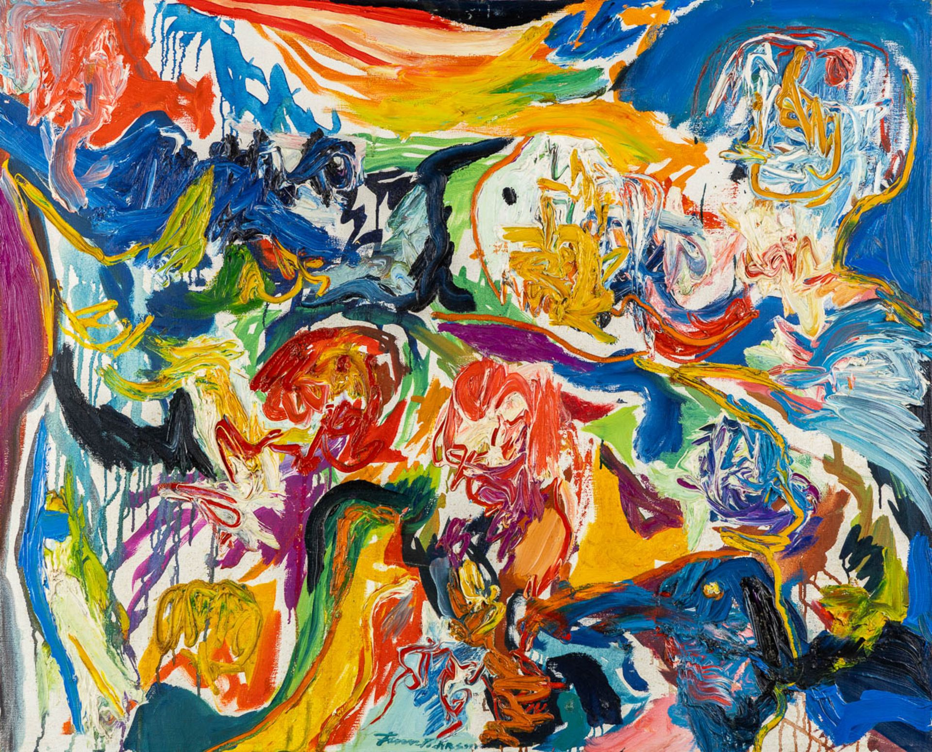 Finn PEDERSEN (1944-2014) 'Brunstigt Overlys' oil on canvas. (W:100 x H:81 cm)