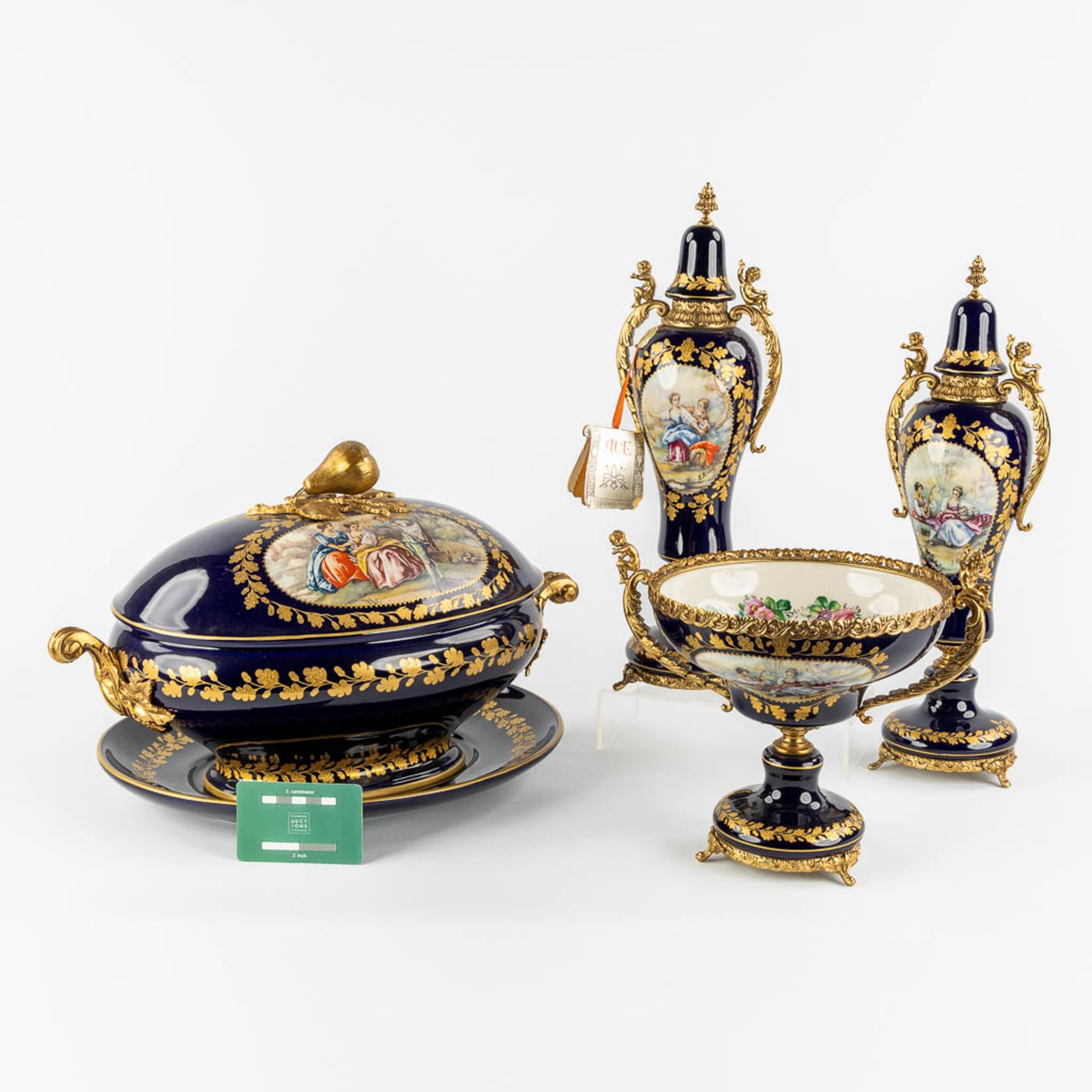 A.C.F. Sèvres, 4 items, cobalt-blue and bronze mounted porcelain. (L:29,5 x W:41 x H:26 cm) - Image 2 of 27
