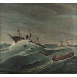 L. ROELS (XIX-XX) 'American Ship in a Storm' oil on canvas. (W:95 x H:89 cm)