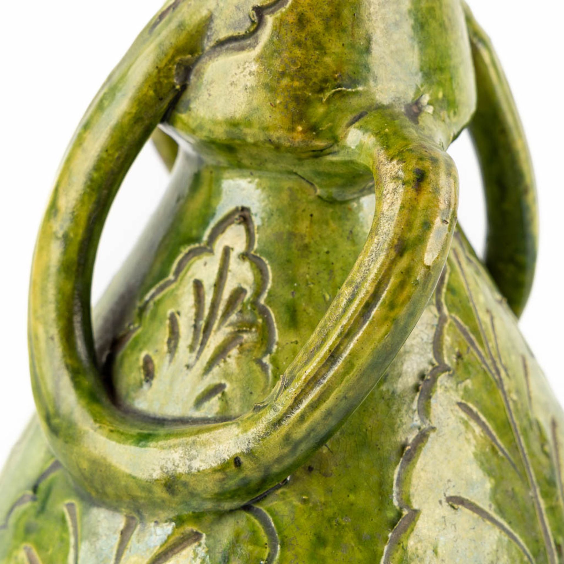 A vase, Bredens Aardewerk with a floral decor. (H:20 x D:14 cm) - Image 10 of 10
