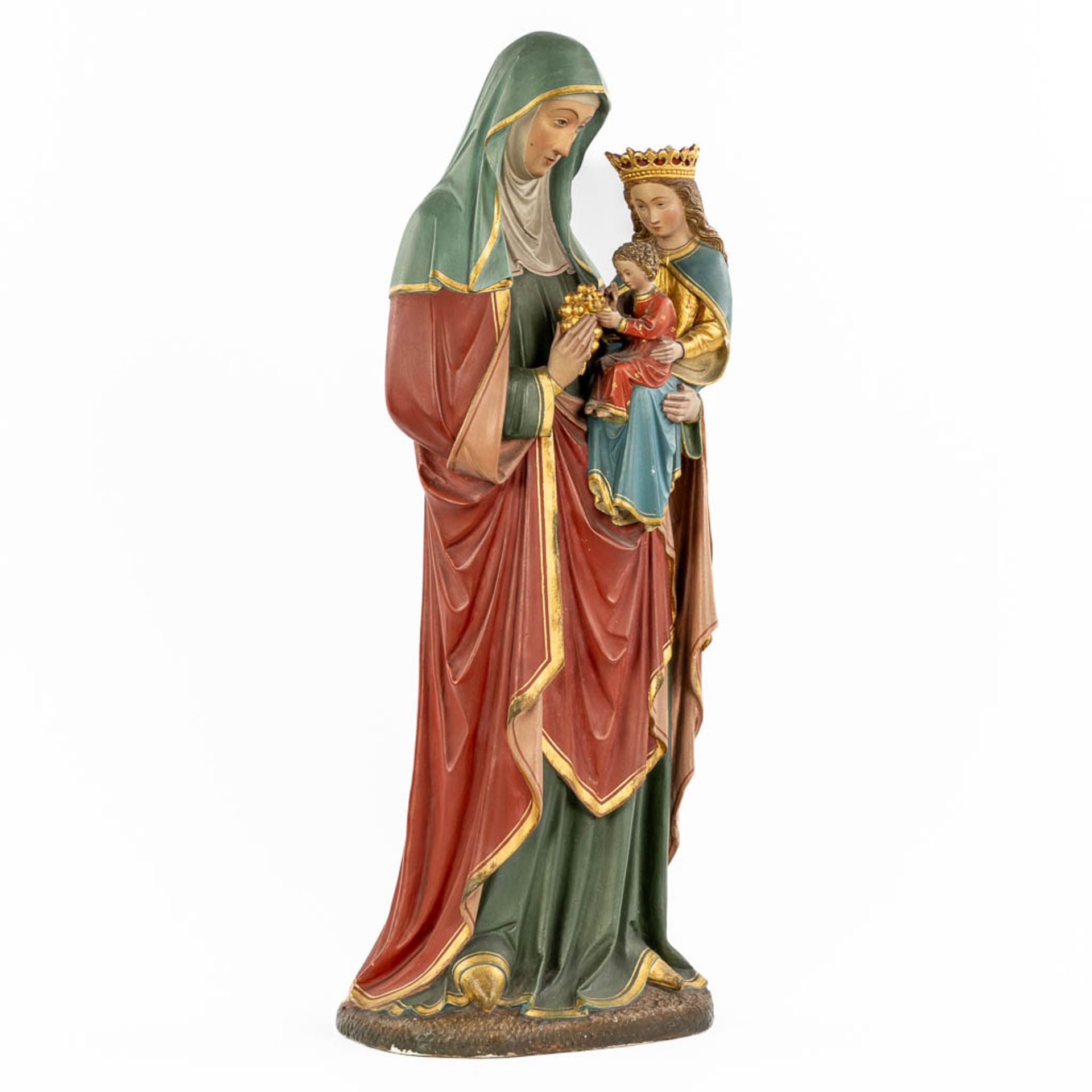 An antique figurine 'Virgin and Child with Saint Anne' patinated plaster. Circa 1900. (L:23 x W:27 x - Image 3 of 13