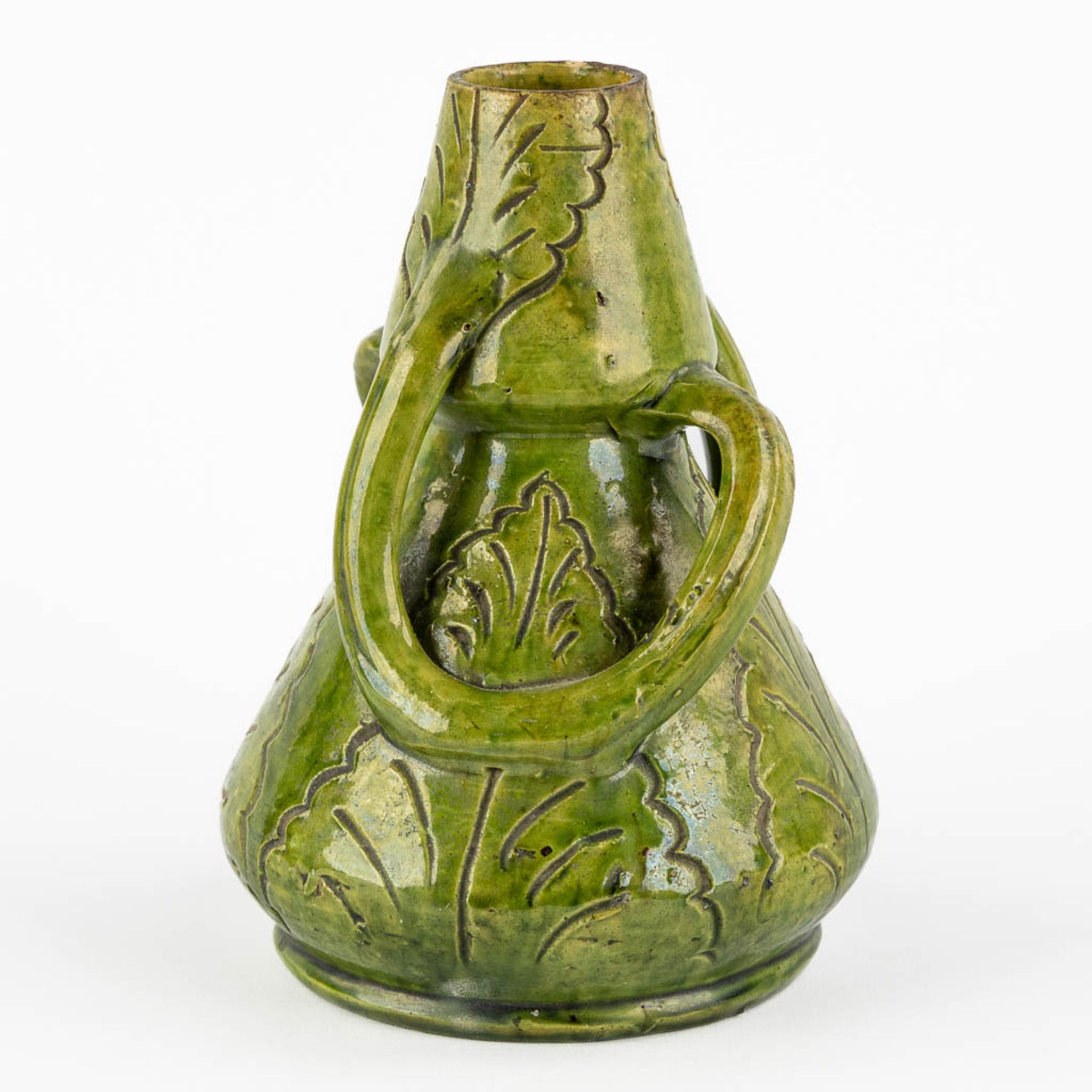 A vase, Bredens Aardewerk with a floral decor. (H:20 x D:14 cm) - Image 5 of 10