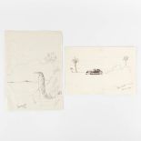 Jan BOSSCHAERT (1957) 'Two drawings' pen on paper. (W:21 x H:29,5 cm)