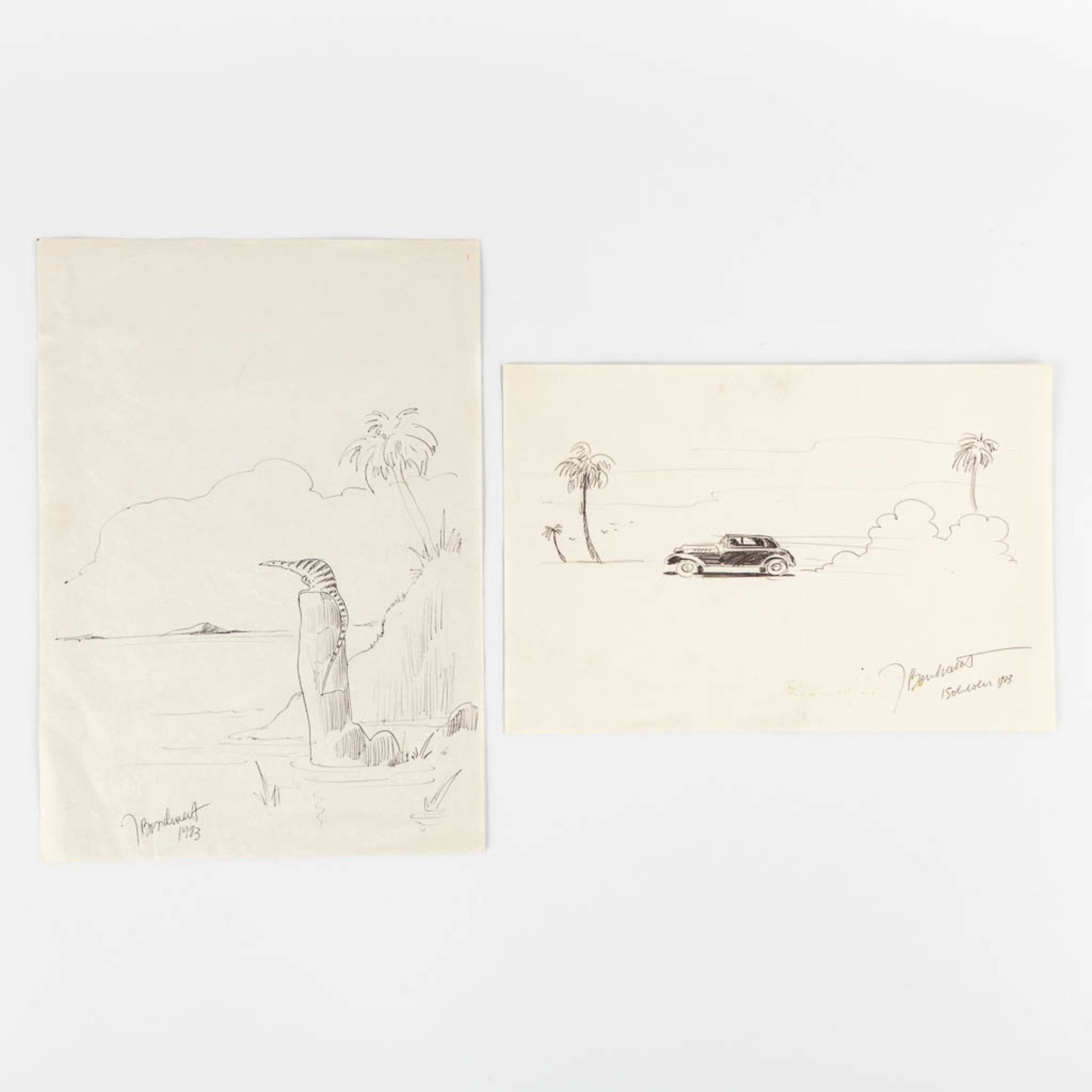 Jan BOSSCHAERT (1957) 'Two drawings' pen on paper. (W:21 x H:29,5 cm)
