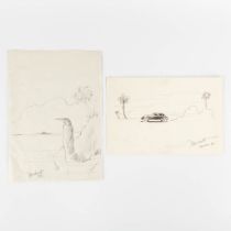Jan BOSSCHAERT (1957) 'Two drawings' pen on paper. (W:21 x H:29,5 cm)