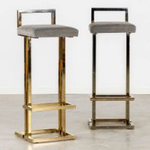 Belgo Chrome, a pair of high bar stools, gilt metal. (L:39 x W:35 x H:96 cm)