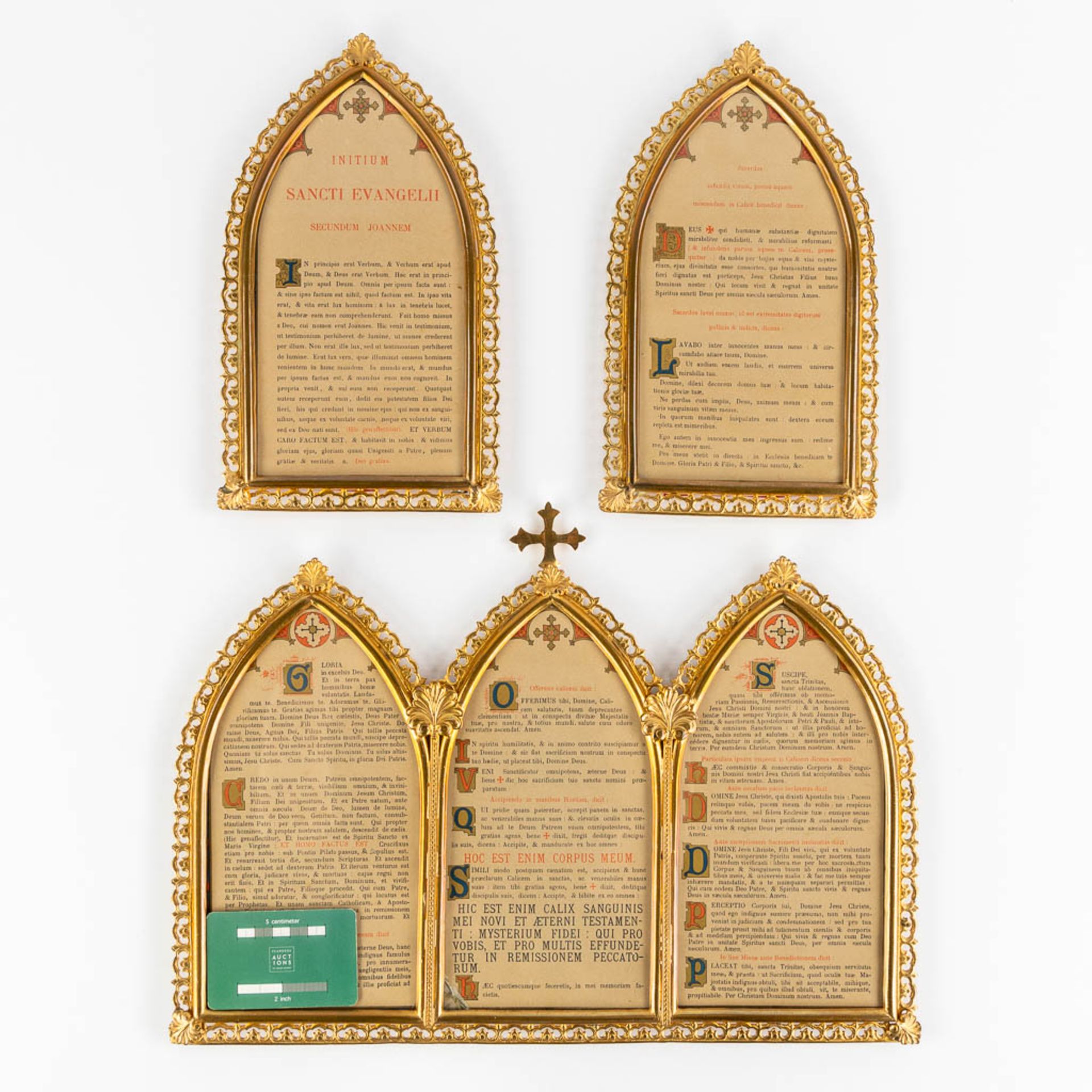 A set of 'Canon Boards' gilt brass in Gothic Revival style. 20th C. (W:43 x H:31 cm) - Image 2 of 9
