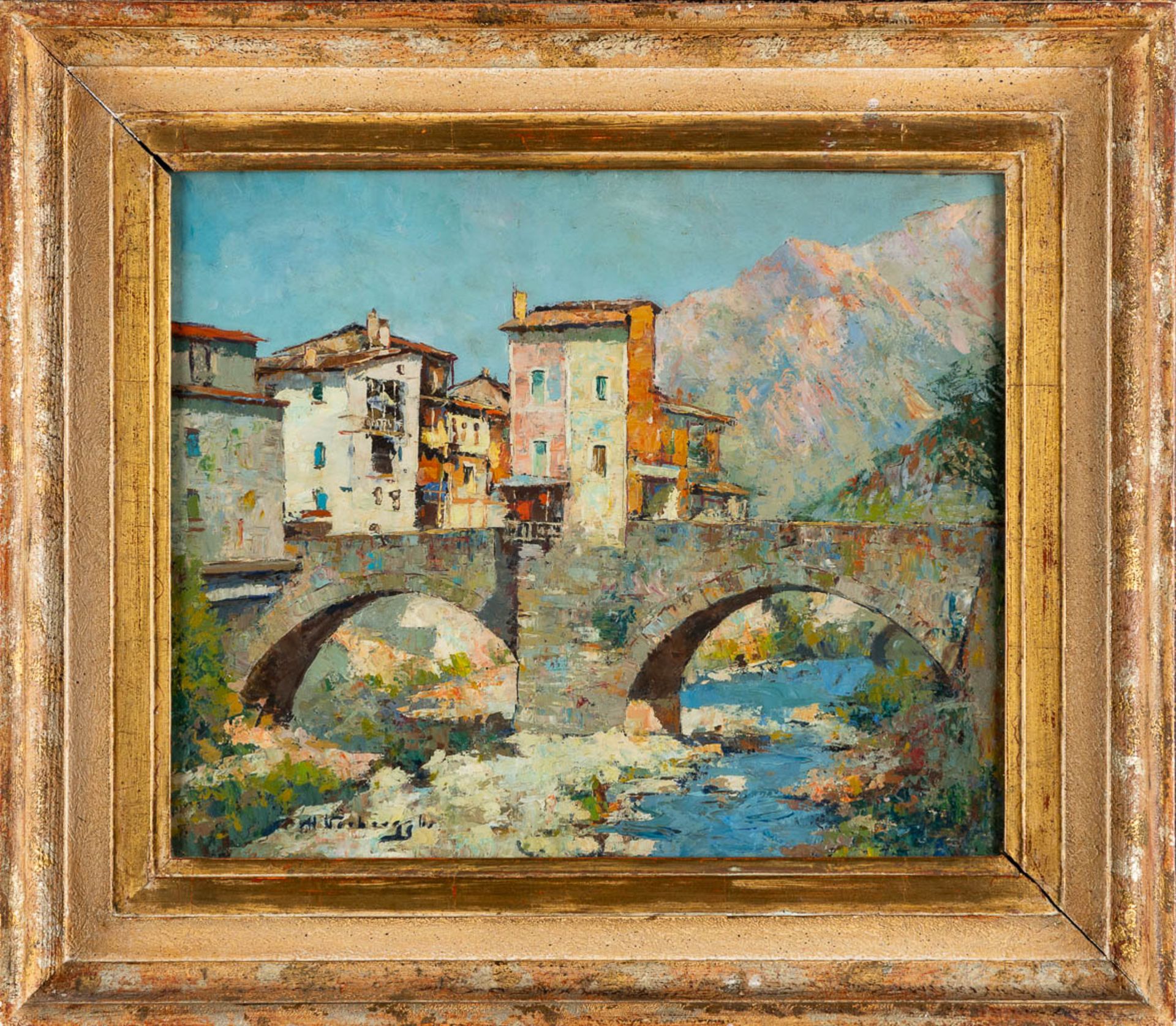 Charles VERBRUGGHE (1877-1974) 'Sospel Sur Bévéra' oil on board. (W:47 x H:39 cm) - Bild 3 aus 6