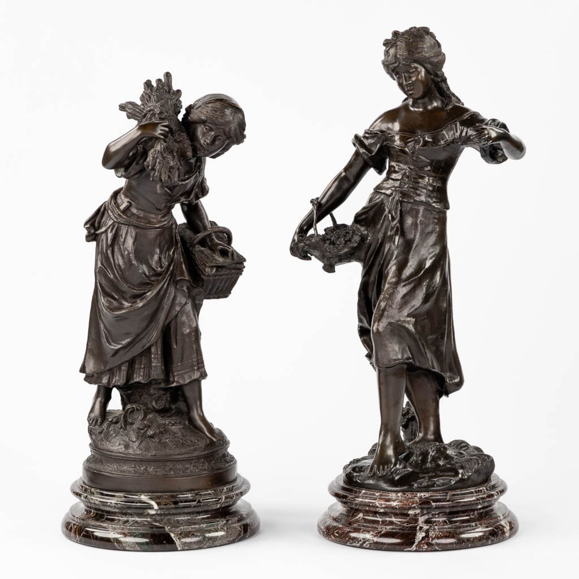 Auguste MOREAU (1834-1917) 'Two bronze figurines' posthumously cast. 20th C. (L:30 x W:38 x H:74 cm)