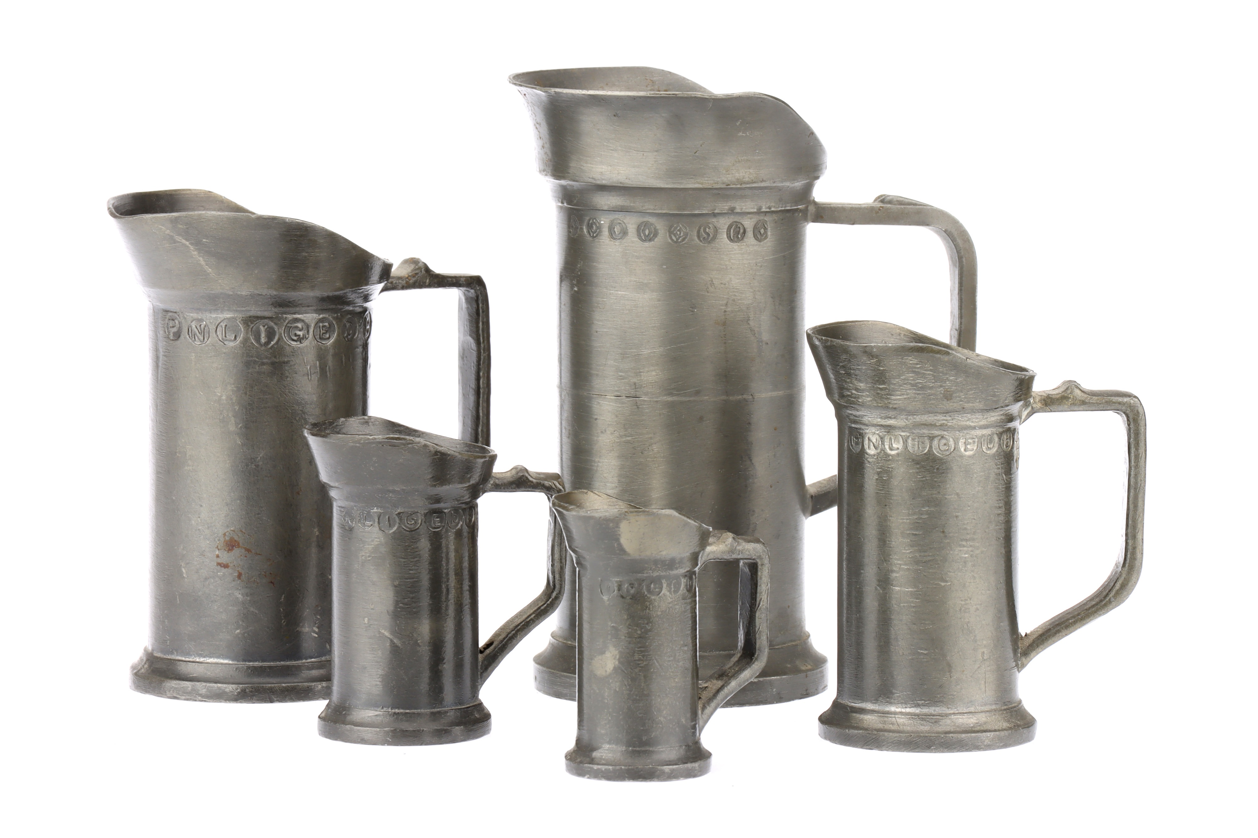 Set of 5 German Pewter Fluid Capacity Measures,