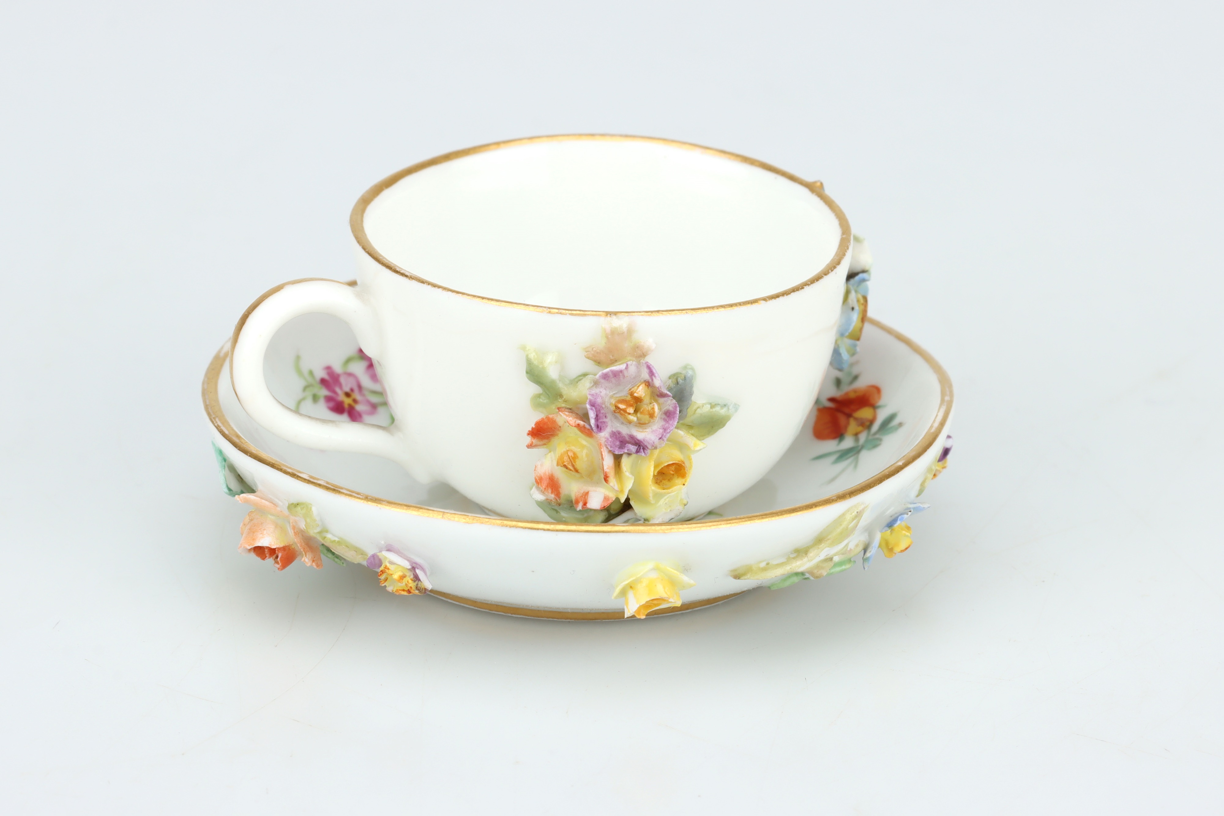 19th Century Meissen Floral Encrusted Miniature Cup and Saucer, - Image 2 of 10