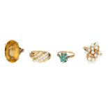 A Group of Four 14 ct Gold Dress Rings,