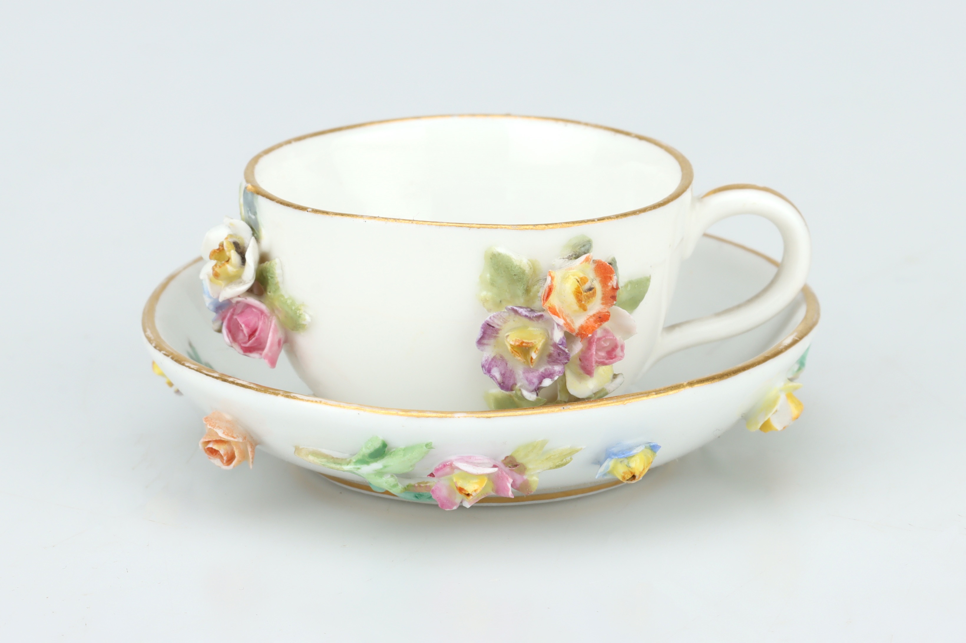 19th Century Meissen Floral Encrusted Miniature Cup and Saucer, - Image 3 of 10