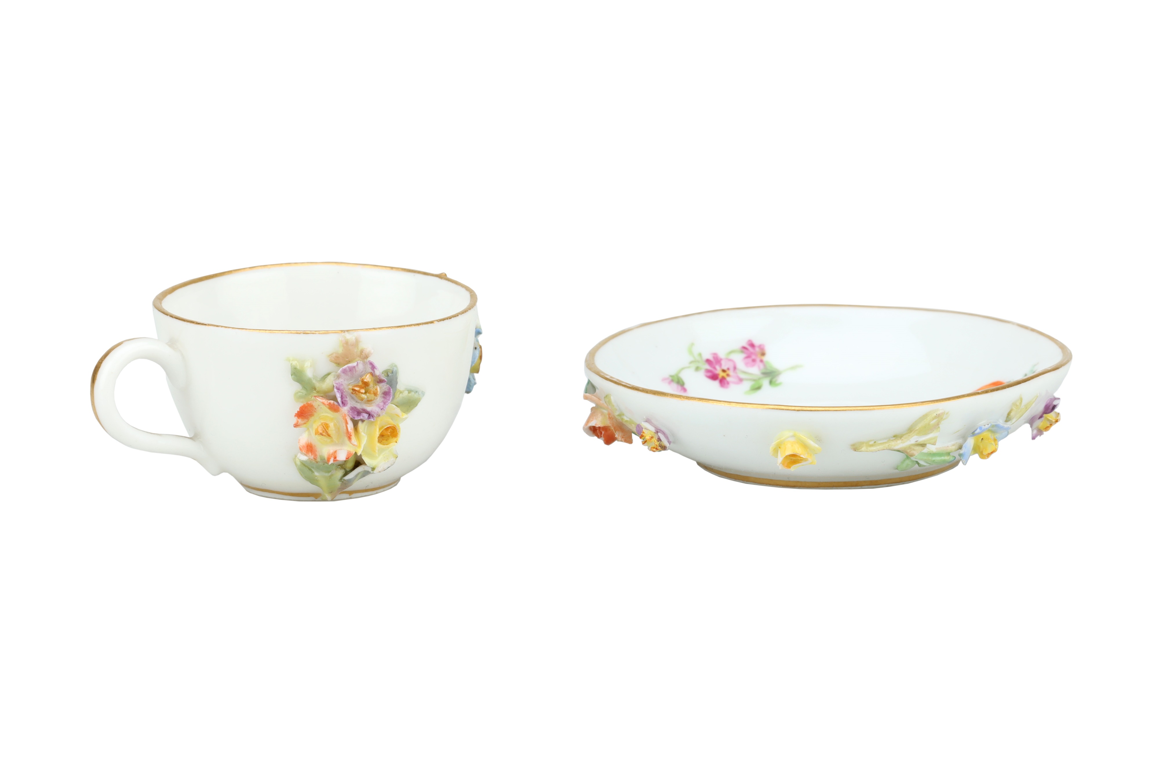 19th Century Meissen Floral Encrusted Miniature Cup and Saucer,