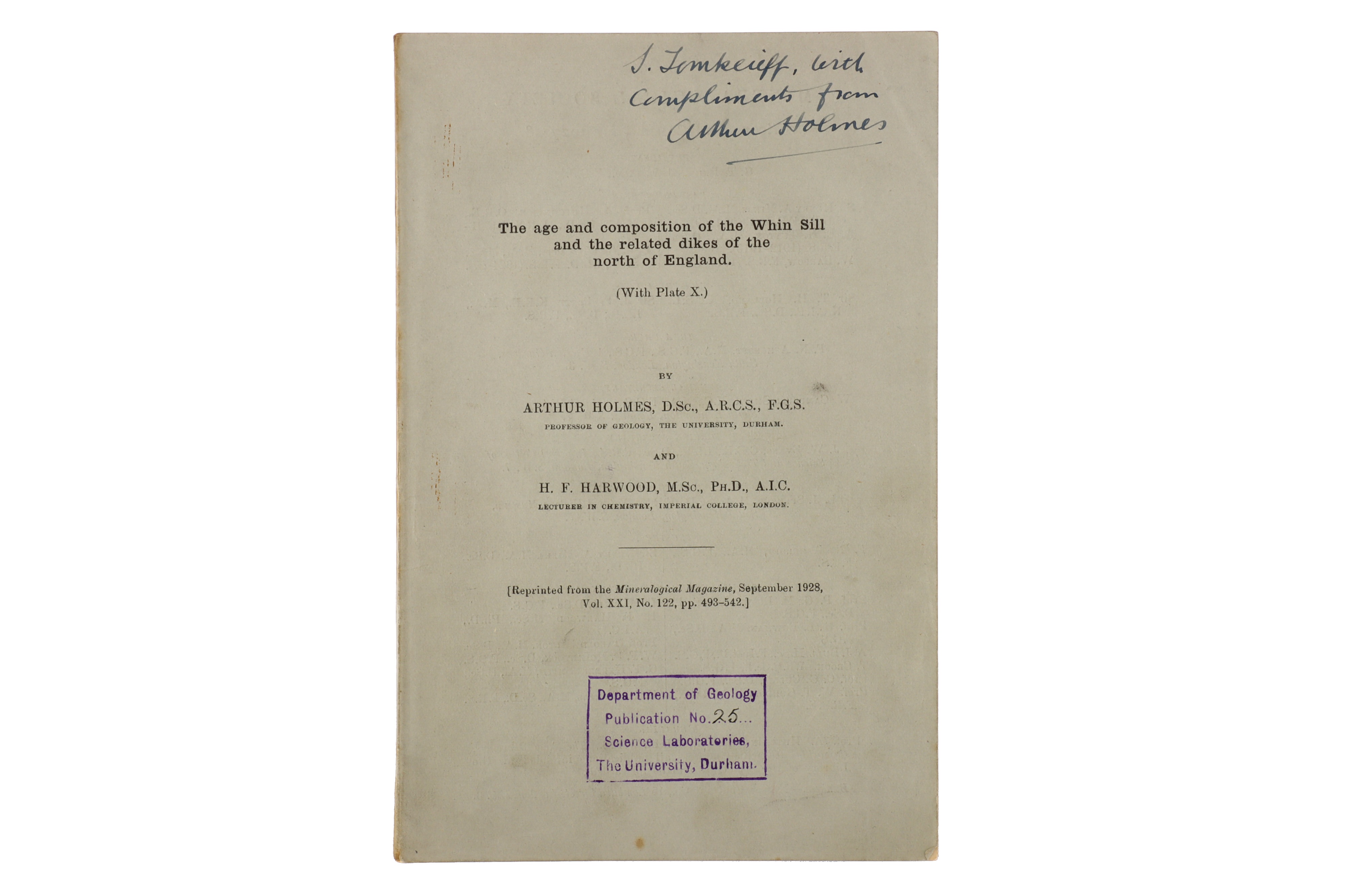 Holmes, Arthur, A Signed Copy of An Offprint,