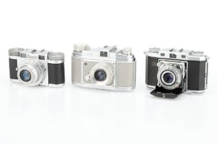 A Zeiss Ikon Contina, a Finetta and a Braun Paxette Cameras