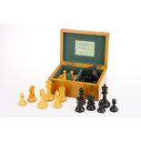 A Jaques & Son Staunton Pattern Ebony & Boxwood Chess Set, in Original Oak Case,