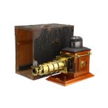 A Large Brass & Mahogany Magic Lantern,