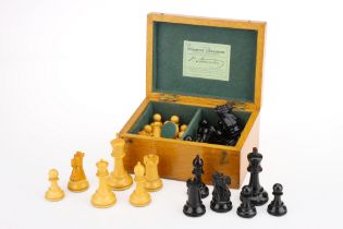 A Jaques & Son Staunton Pattern Ebony & Boxwood Chess Set, in Original Oak Case,