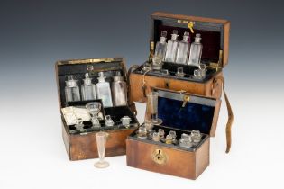 3 Tan Leather Covered Travelling Medicine Chests,