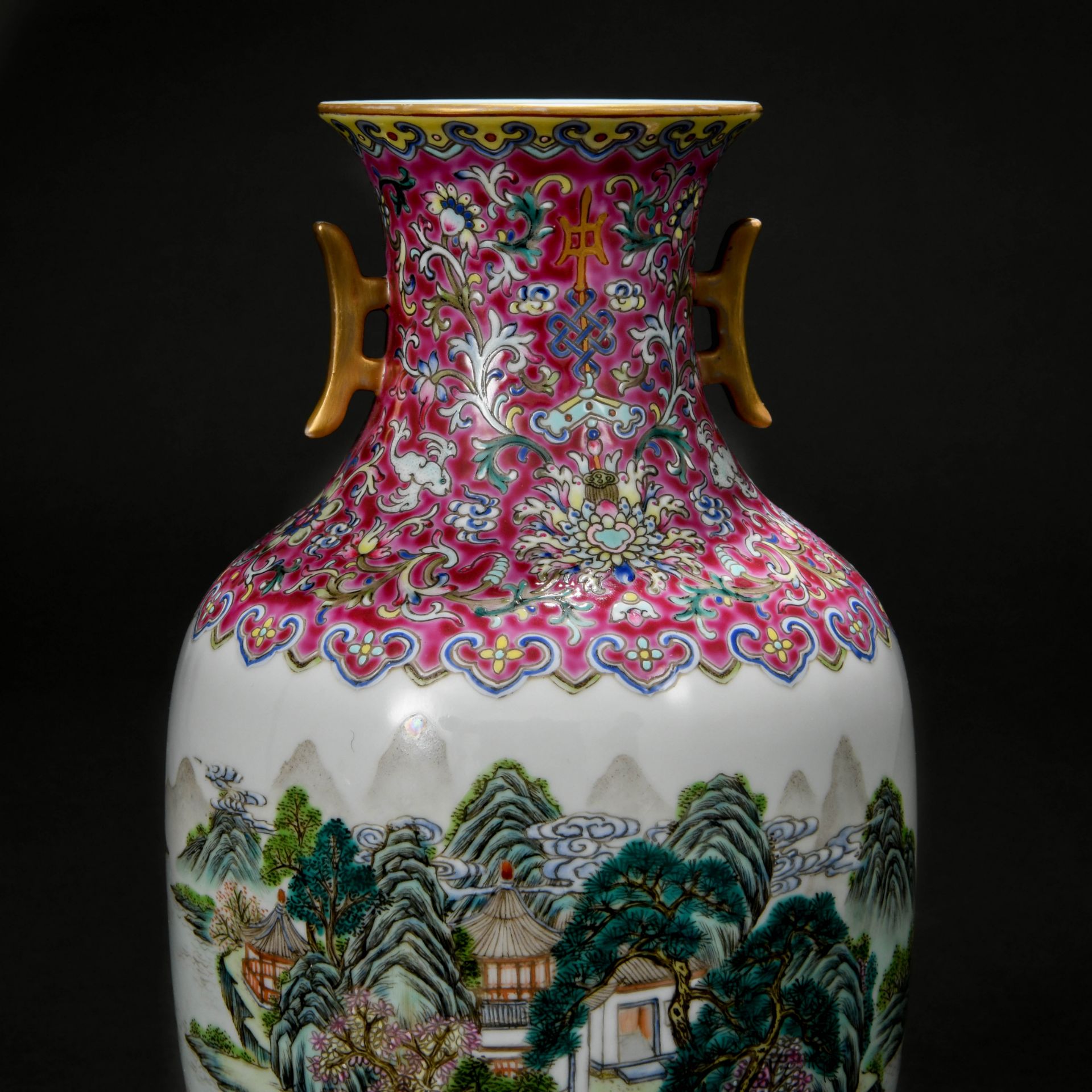 A Chinese Famille Rose Landscape Vase - Image 5 of 10