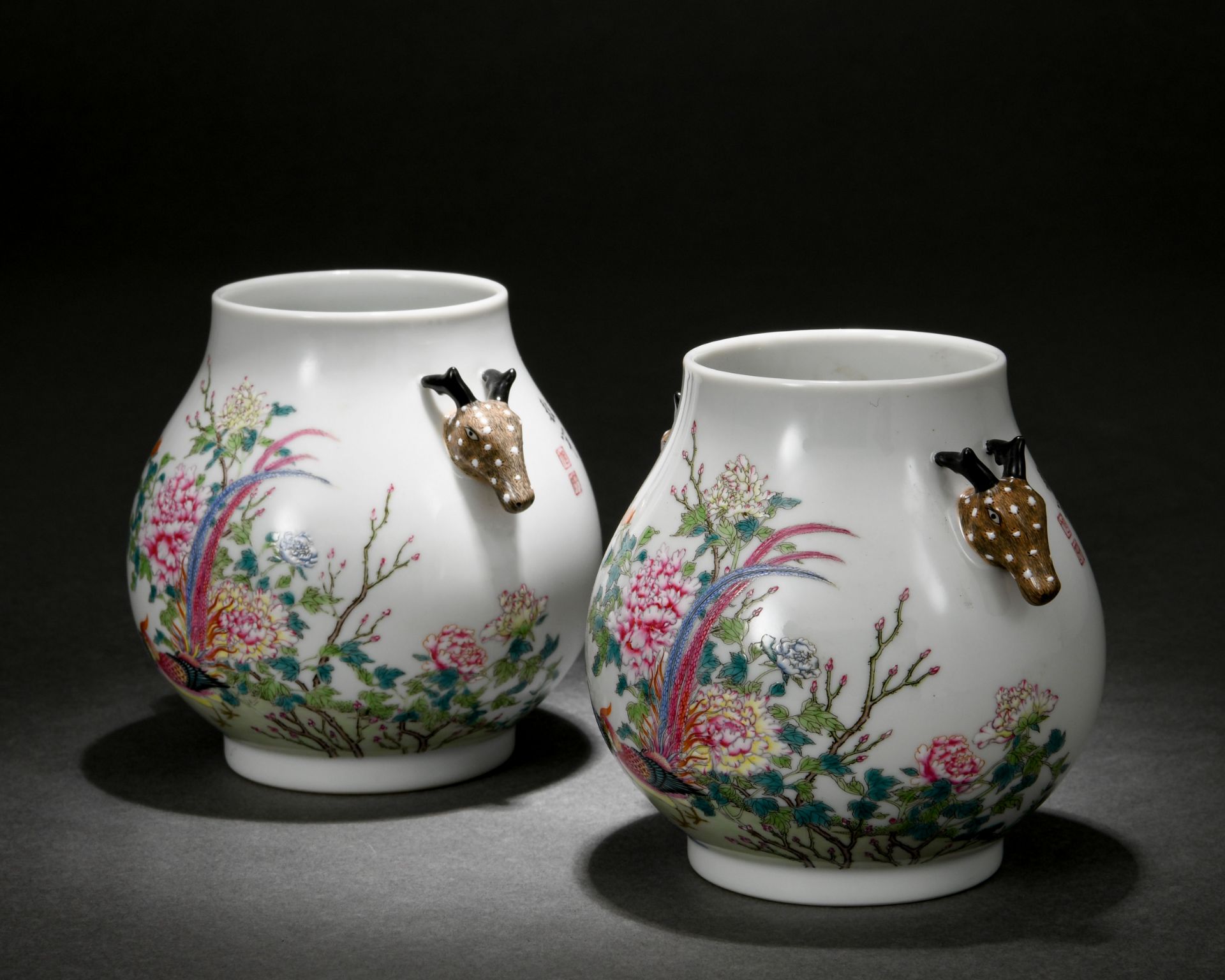 Pair Chinese Famille Rose Peony and Pheasant Jars - Image 3 of 8