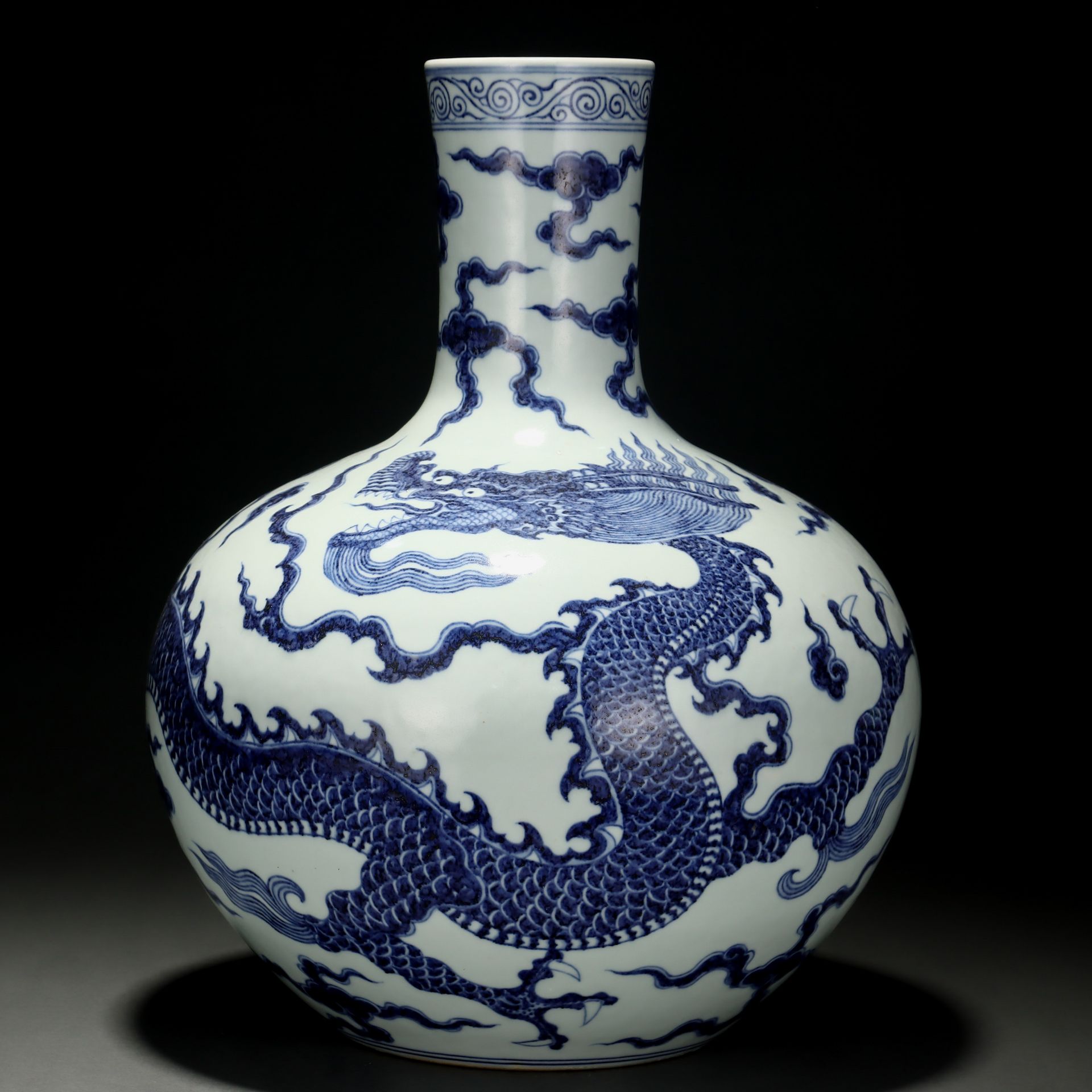 A Blue and White Dragon Globular Vase