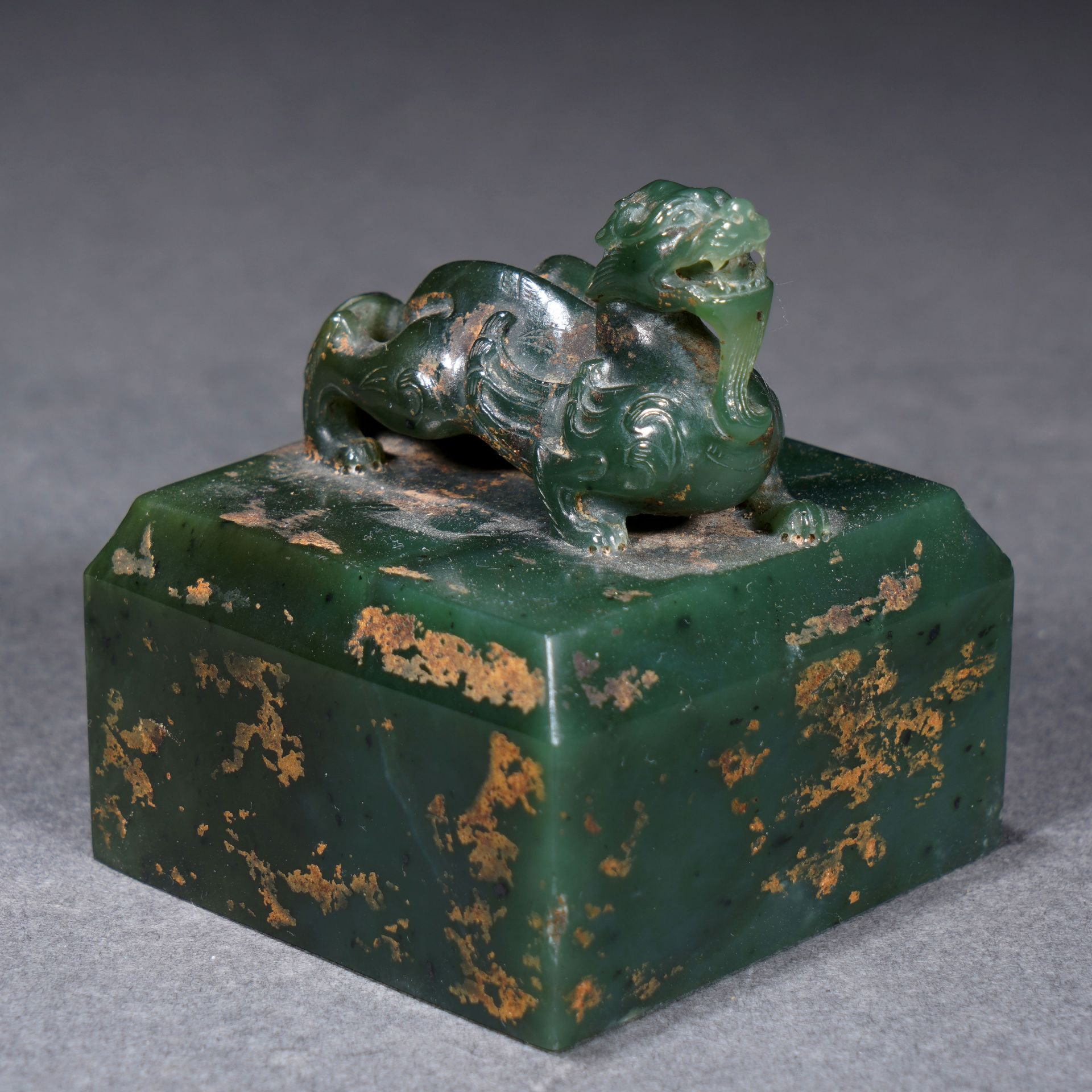 A Chinese Carved Jade Mythical Beast Seal