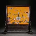 A Chinese Hard-stones Inlaid Lacquer Table Screen