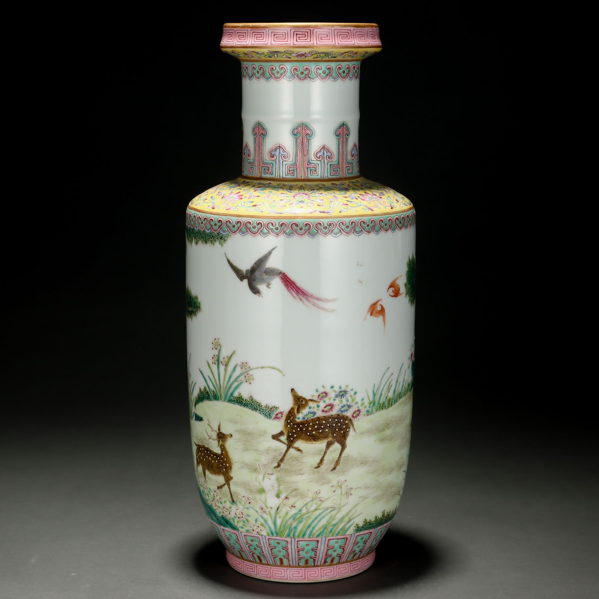 A Chinese Famille Rose Deers Mallet Vase - Image 3 of 9