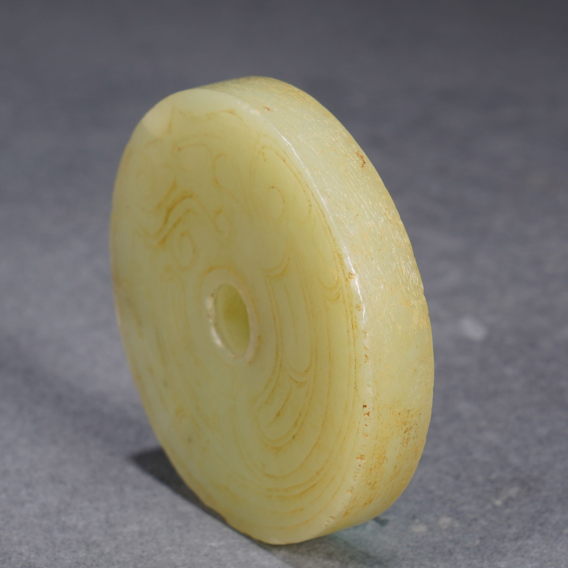 A Chinese Archaistic Yellow Jade Disc Bi - Image 4 of 9