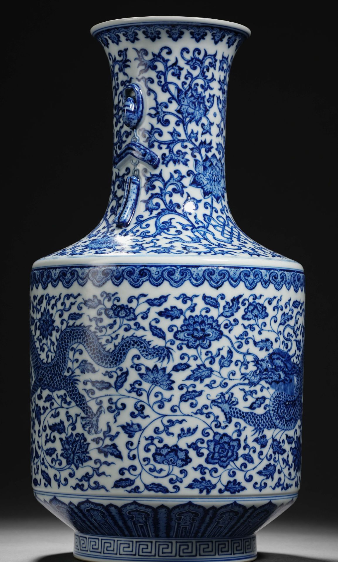 A Chinese Blue and White Peony and Dragons Vase - Image 8 of 15