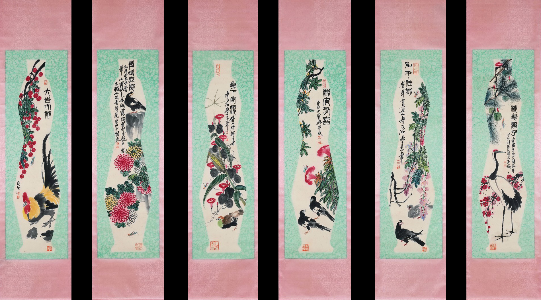 Six Pages of Chinese Scroll Painting By Qi Baishi - Image 9 of 9