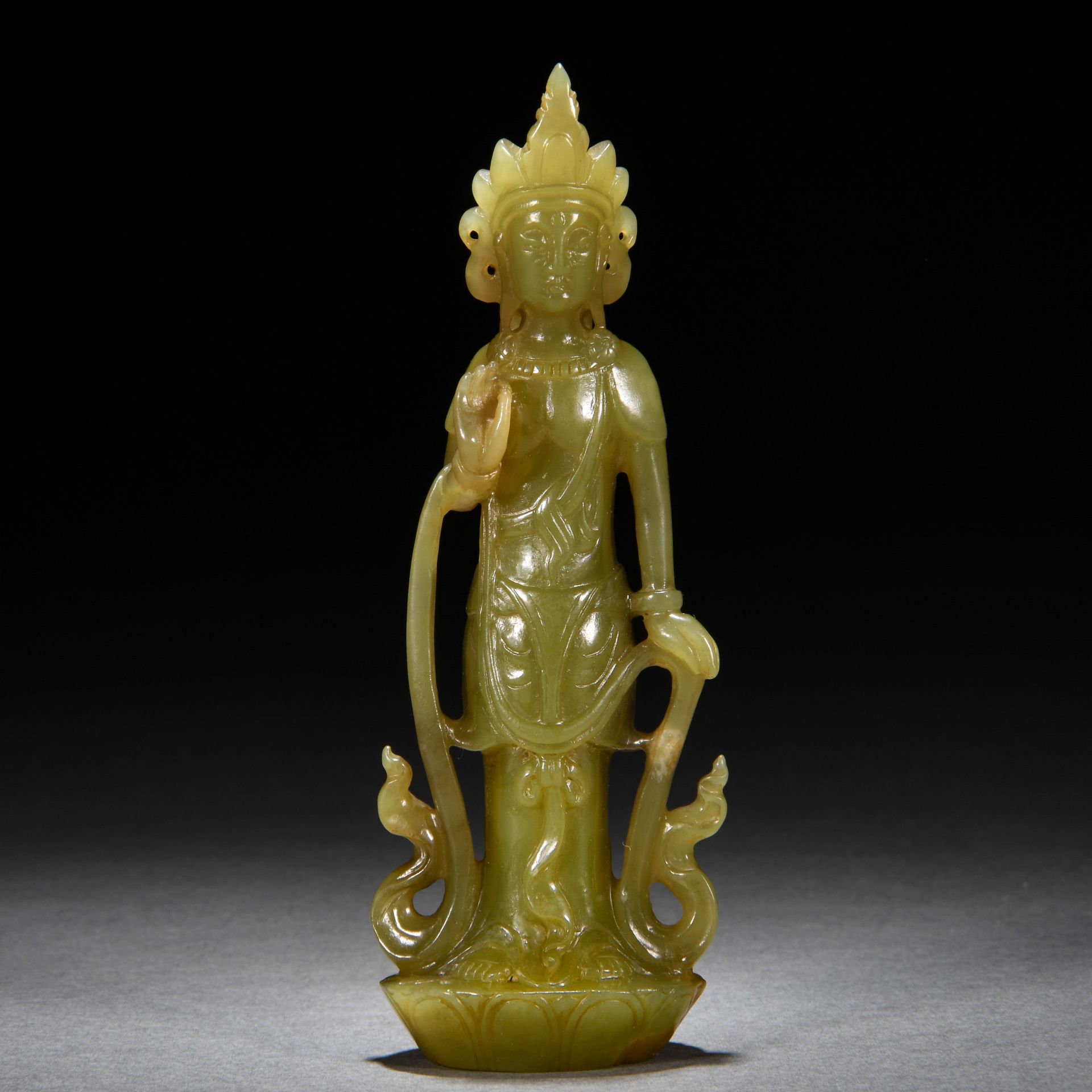 A Chinese Carved Jade Standing Guanyin