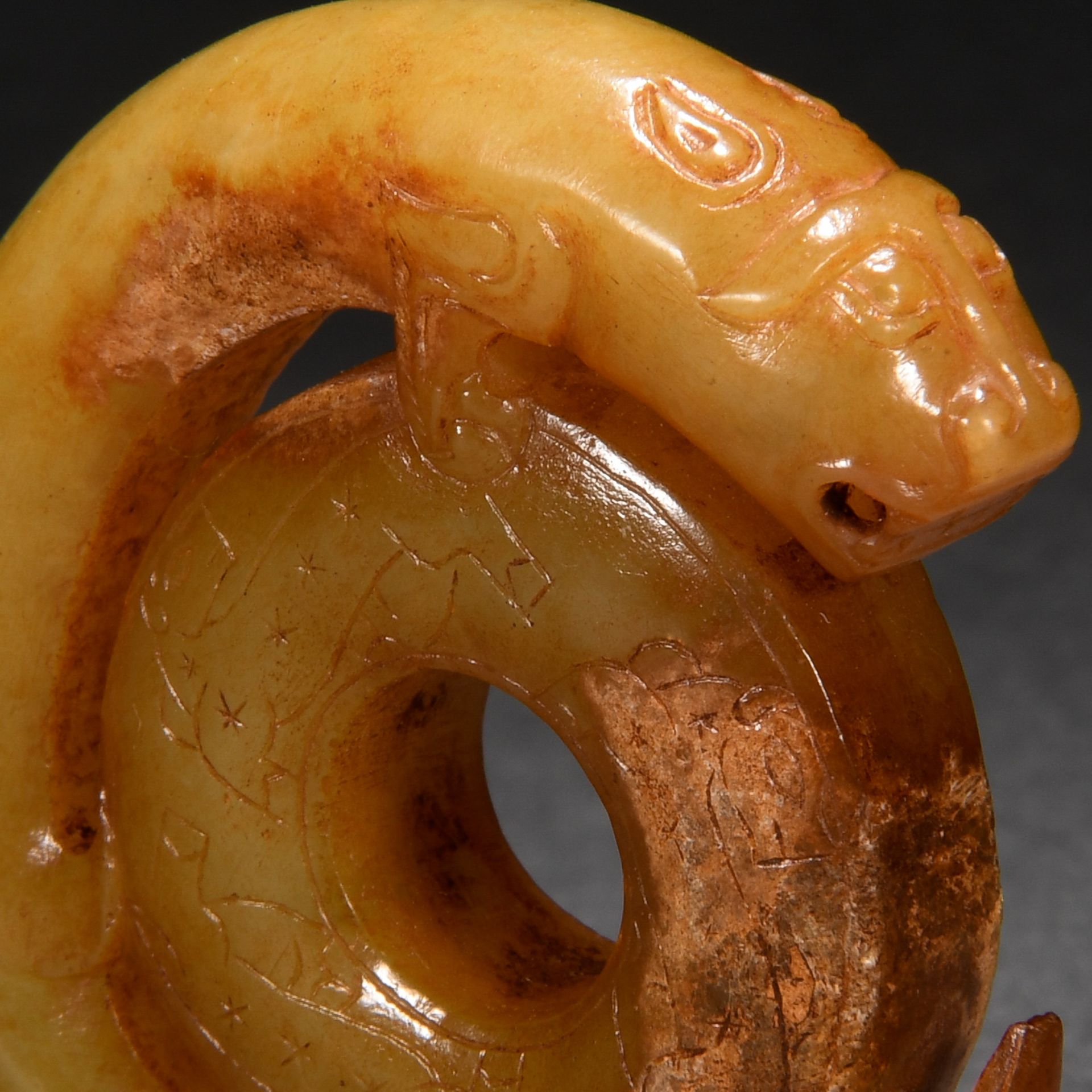 A Chinese Carved Russet Jade Chilong - Image 5 of 6