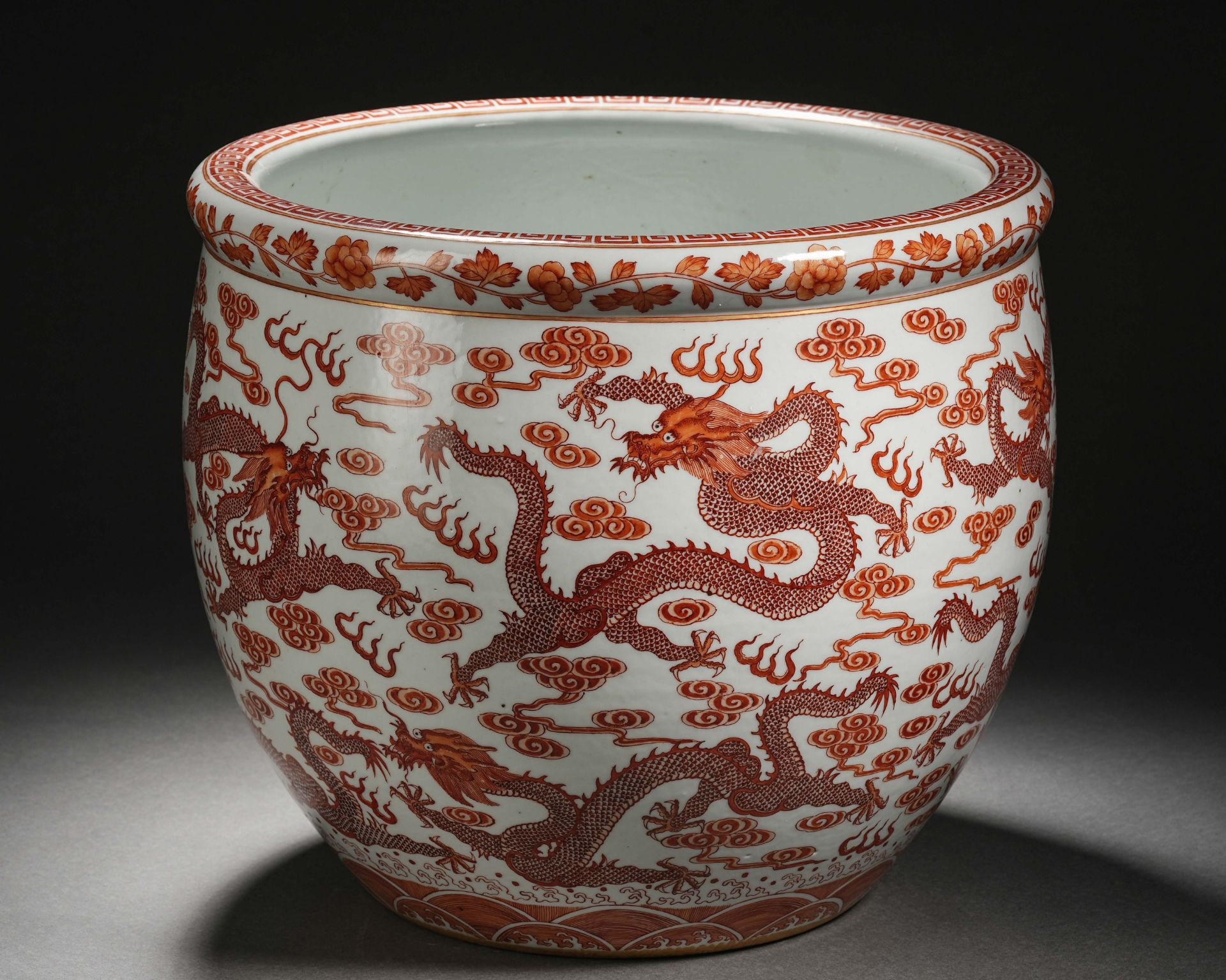 A Chinese Iron Red and Gilt Dragons Tank - Image 4 of 17