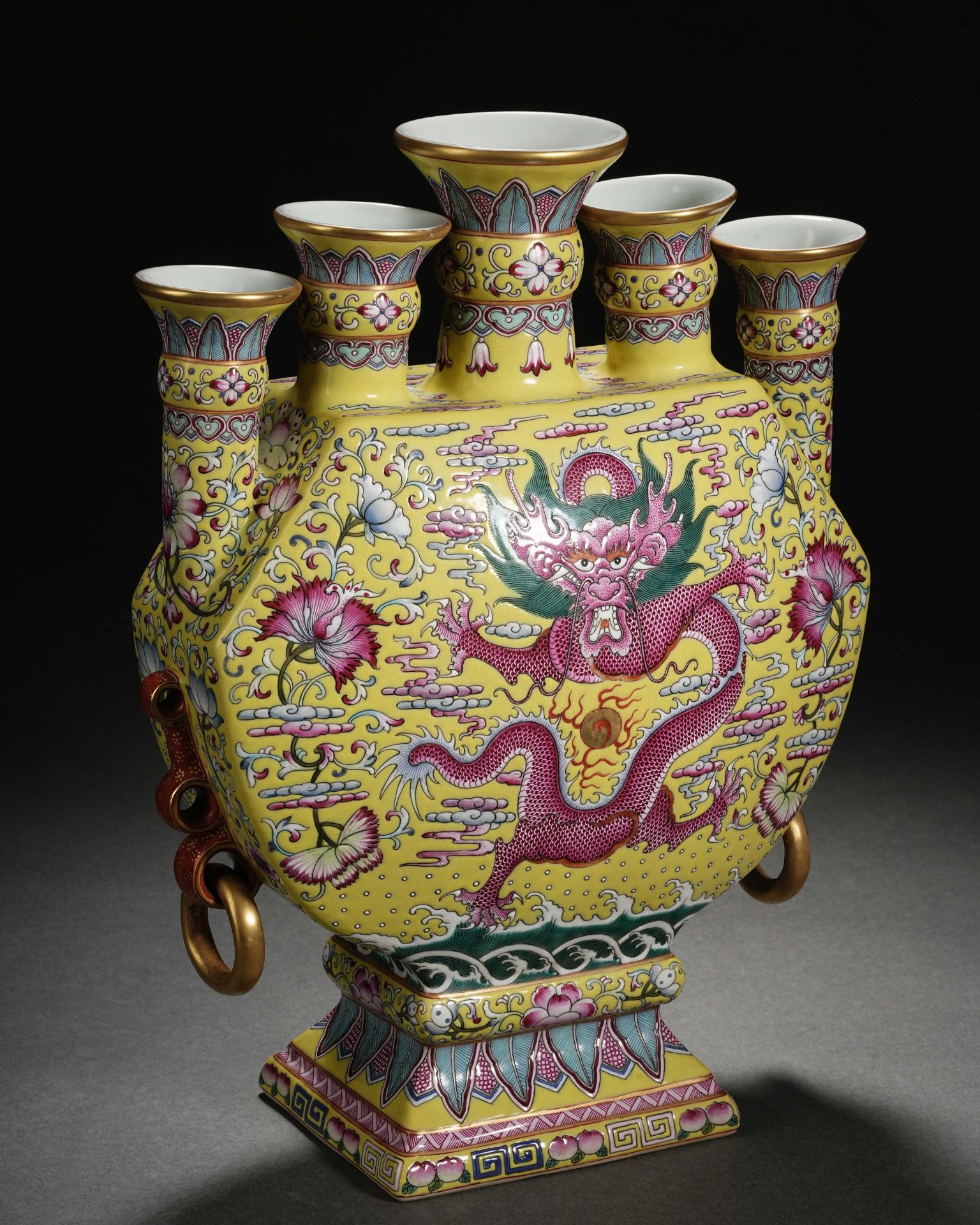 A Chinese Yellow Ground Famille Rose and Gilt Vase Bianhu - Image 3 of 15