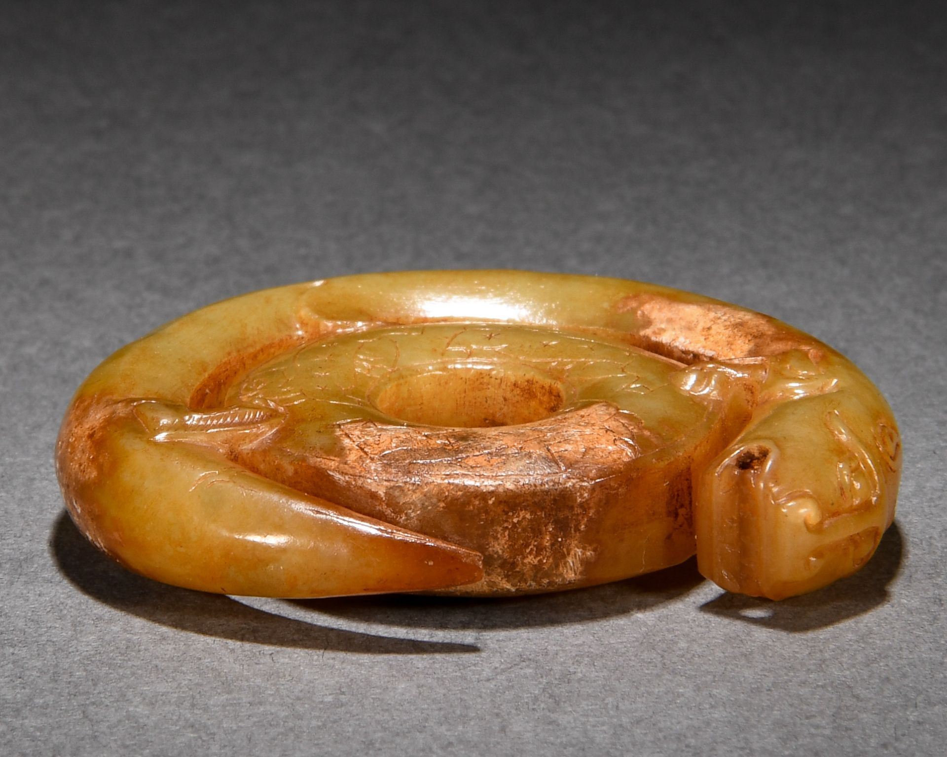 A Chinese Carved Russet Jade Chilong - Image 6 of 6