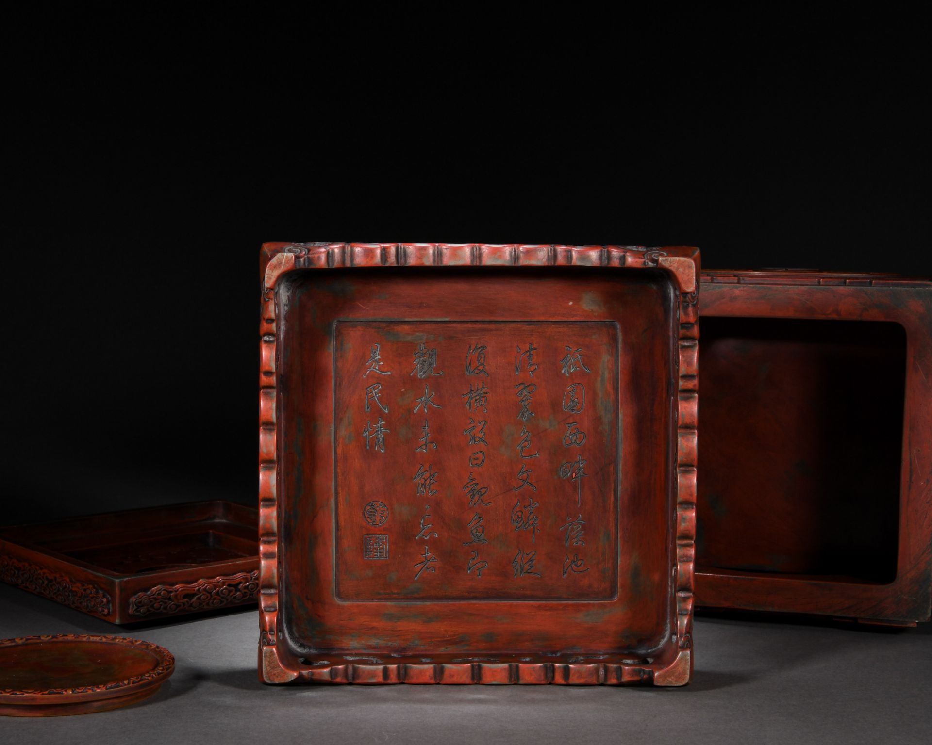 A Chinese Carved Inkstone Box with Cover - Image 10 of 10