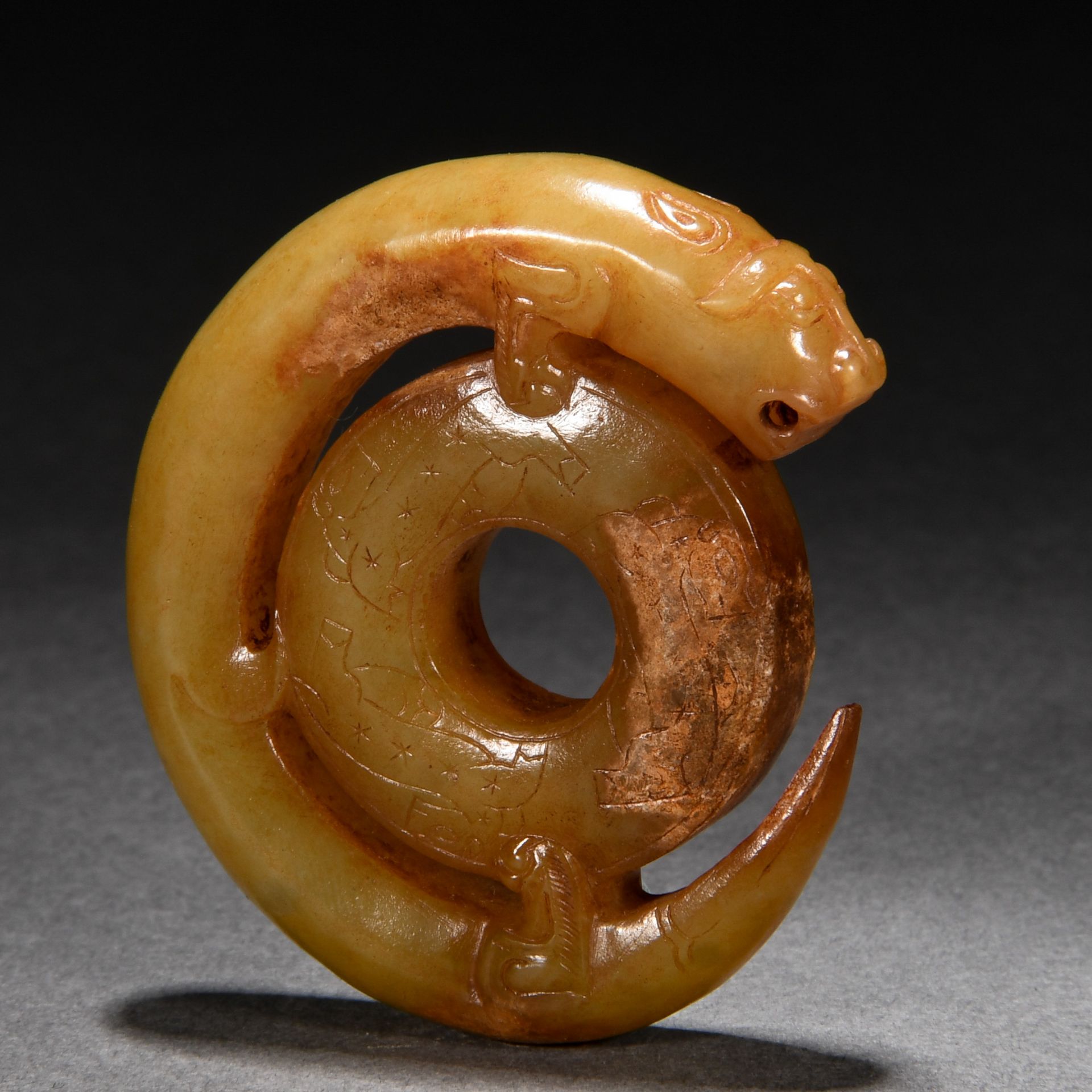 A Chinese Carved Russet Jade Chilong - Image 4 of 6