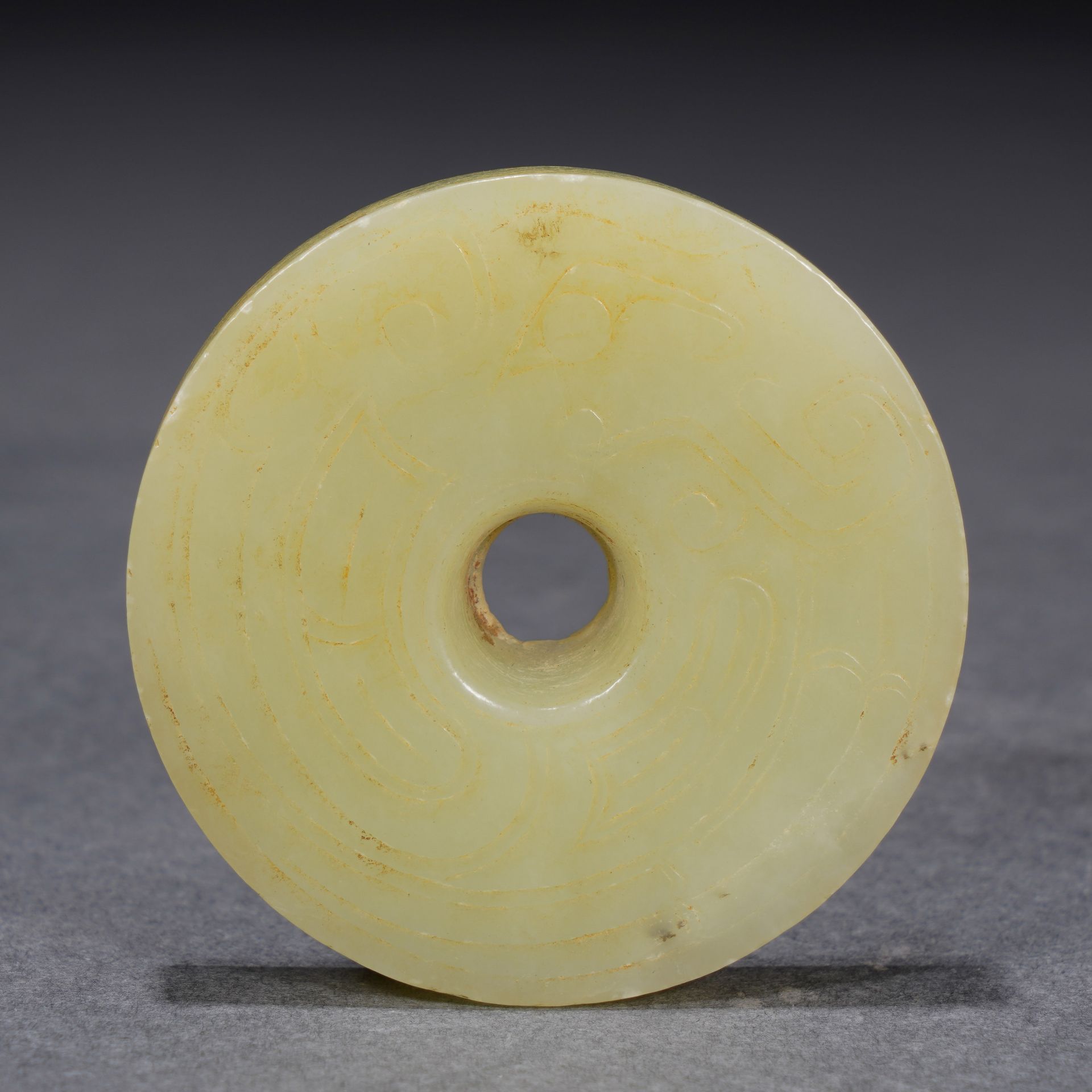 A Chinese Archaistic Yellow Jade Disc Bi - Image 5 of 9