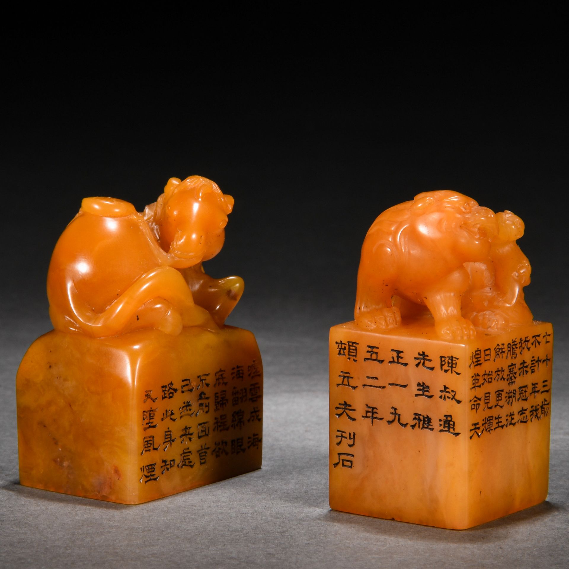 Pair Chinese Carved Beast Seals - Image 5 of 6