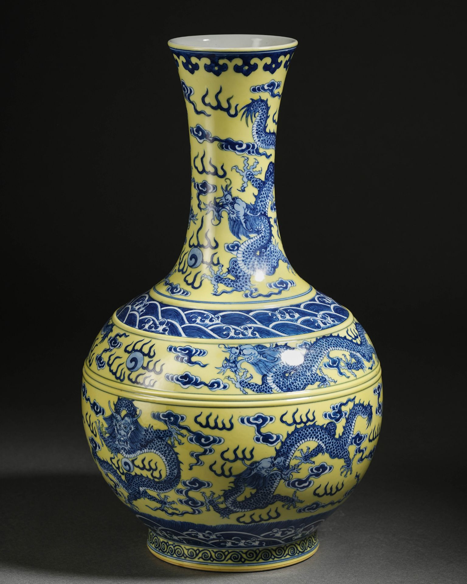 A Chinese Yellow Ground and Underglaze Blue Dragon Decorative Vase - Image 5 of 13