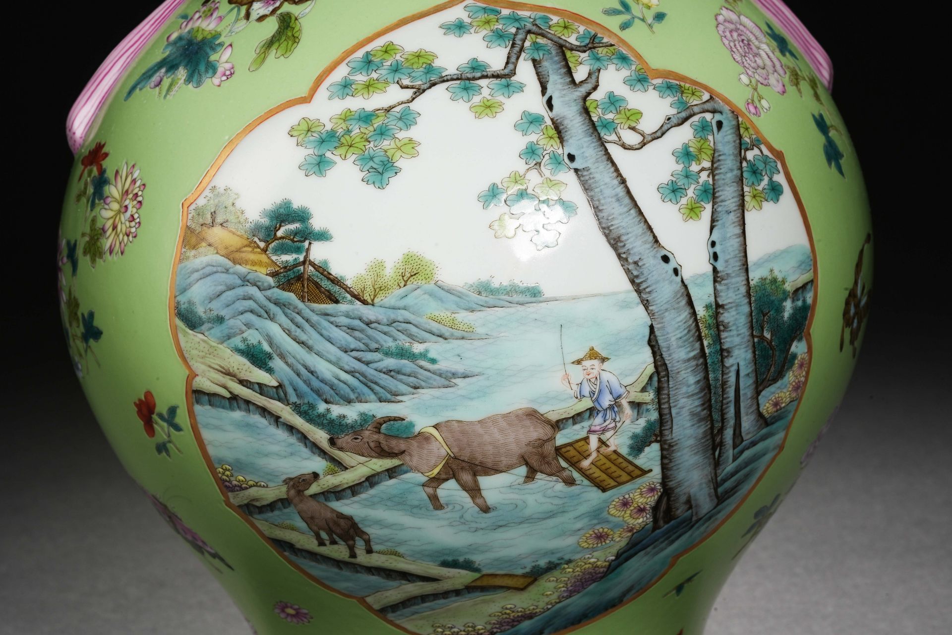 A Chinese Famille Rose Buffalo Vase - Image 4 of 11