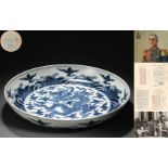 A Chinese Blue and White Dragon Dish