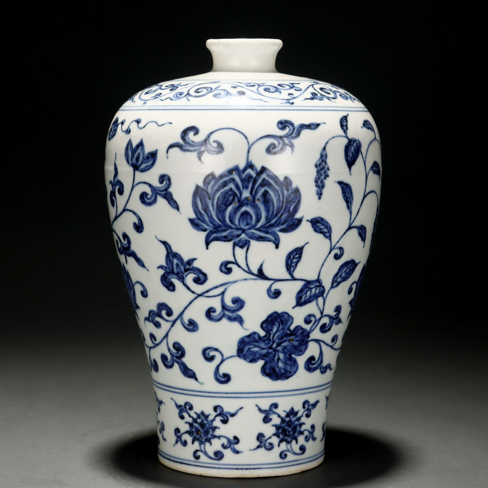 A Chinese Blue and White Peony Scrolls Vase Meiping