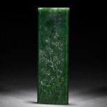 A Chinese Carved Spinach Green Jade Armrest